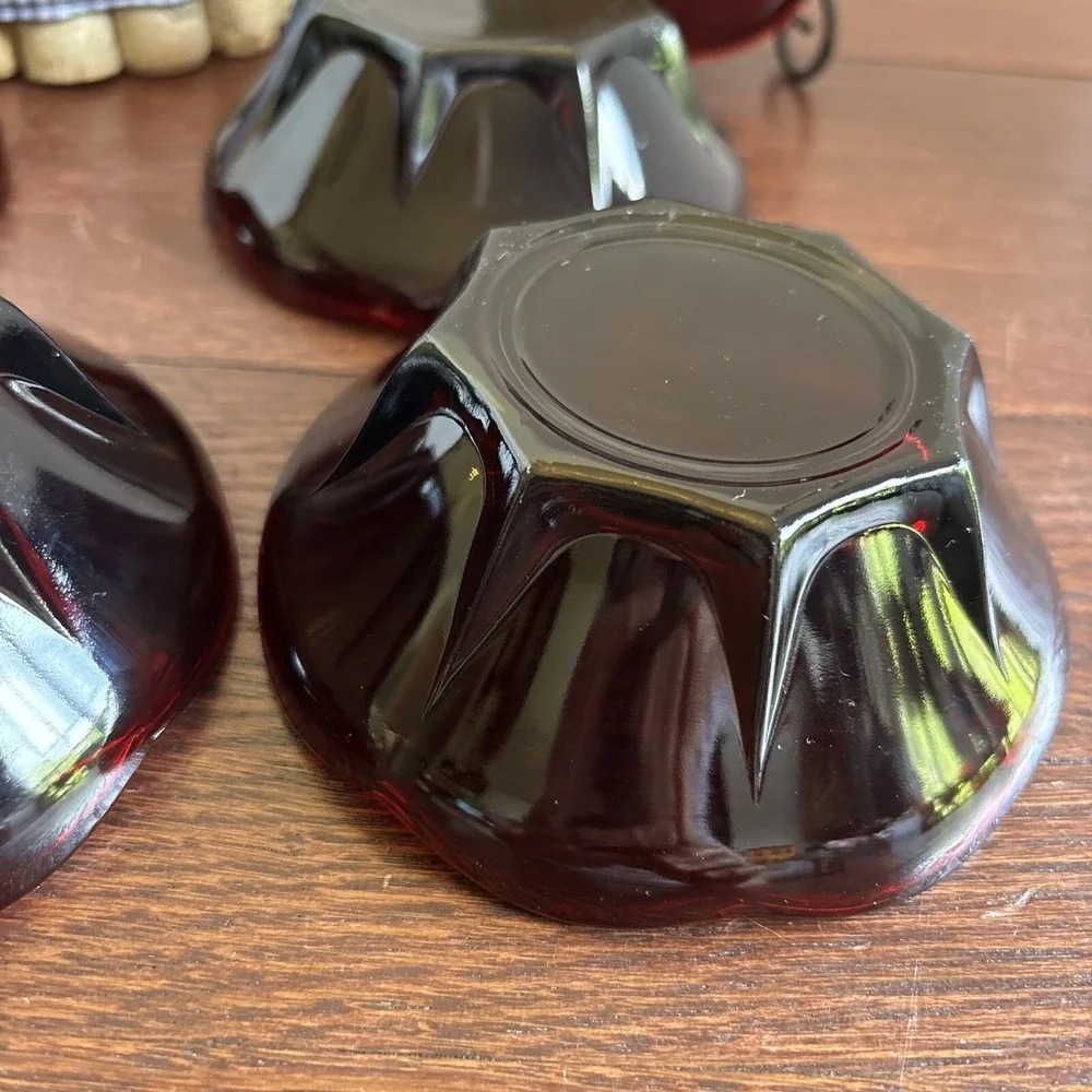 VINTAGE Crimson/Ruby Red‎ Glass Ice Cream/Fruit Cup - Mid 20Th Century  Set Of 6